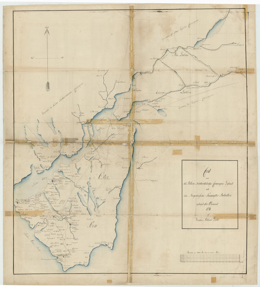 Cart over det Mellem Nordhordlehnske Compagnie District 1816 Cart over det Mellem Nordhordlehnske Compagnie District 1816 - Af Bergenhusiske Skarpskytterbataljon under Norske JĂŠgerkorps.